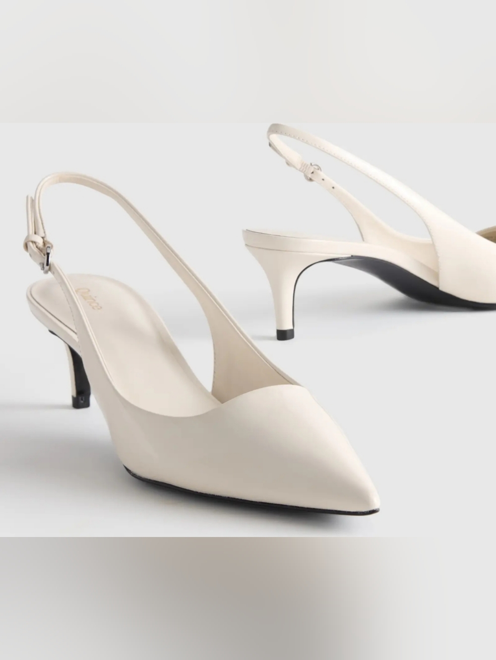 Quince NIB Italian Leather 55mm Slingback Pump Bone/Cream Patent Leather 7.5